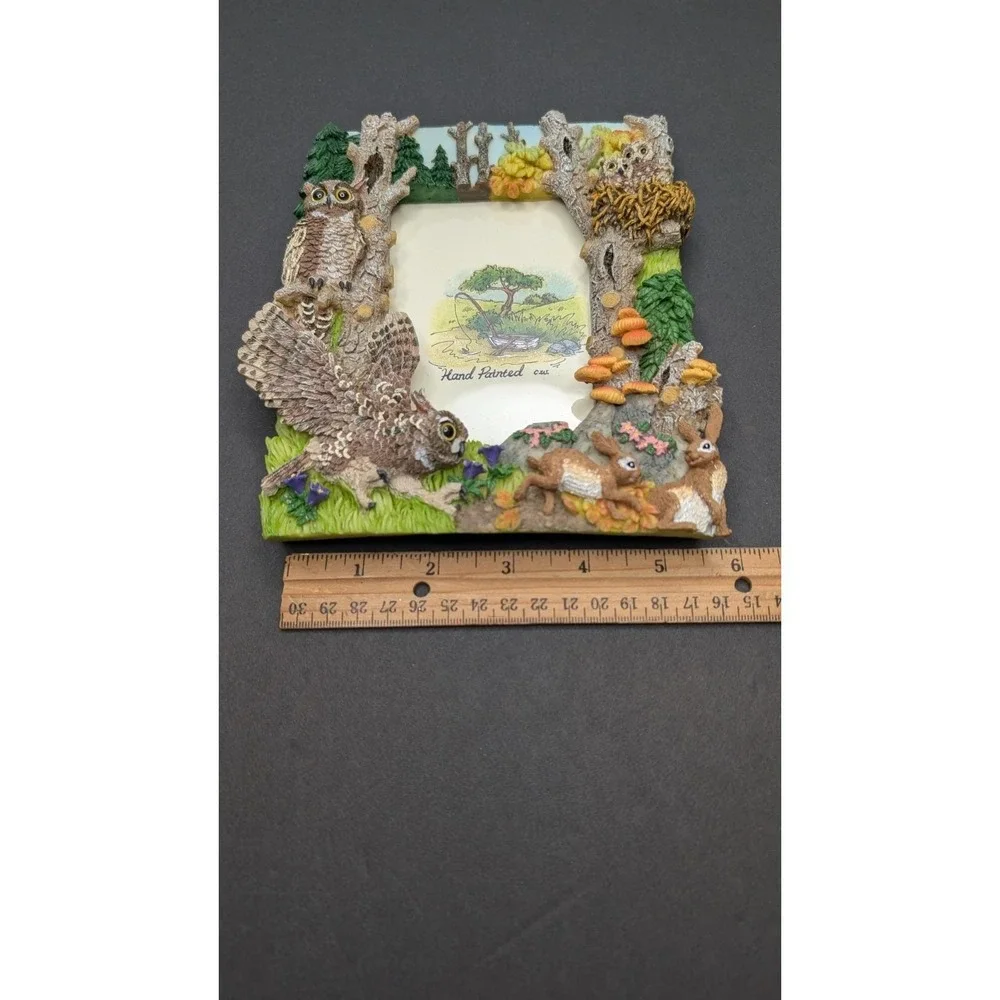 Resin Woodland Owl & Rabbit Picture Frame Forest Wildlife Nature Decor